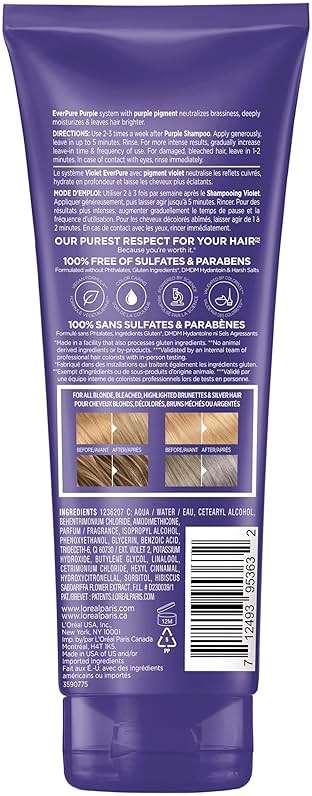 L’Oreal Paris Sulfate Free Brass Toning Purple Conditioner for Blonde, Bleached, Silver, or Brown Highlighted Hair, EverPure, 6.8 Fl Oz (Packaging May Vary) - Image 10