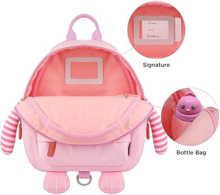GAGAKU Toddler Backpack with Leash - Mini Kids Backpacks for Girls 2-5 Years Child Safety Backpack 3D Cartoon Animal Anti-Lost Preschool Backpack - Pink - Image 3