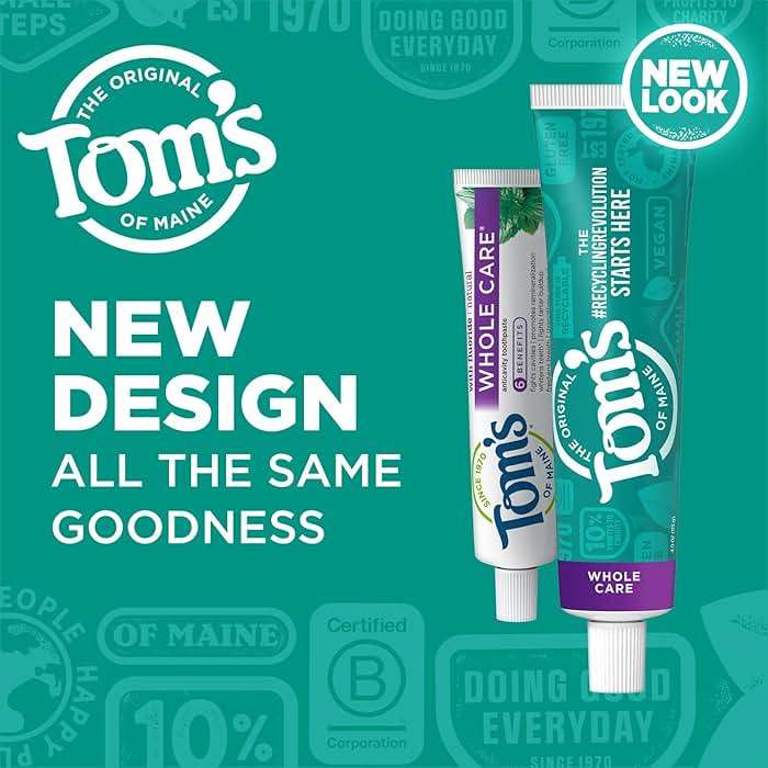 Tom's of Maine Whole Care Natural Toothpaste with Fluoride, Peppermint, 4 oz. 3-Pack (Packaging May Vary) - Image 2