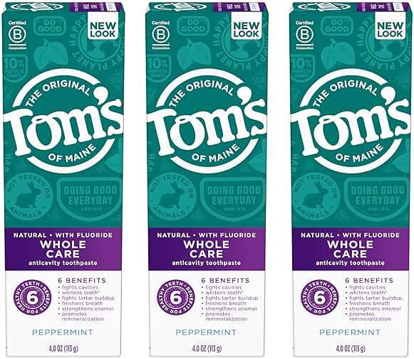 Tom's of Maine Whole Care Natural Toothpaste with Fluoride, Peppermint, 4 oz. 3-Pack (Packaging May Vary) - Image 11