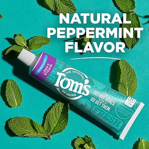 Tom's of Maine Whole Care Natural Toothpaste with Fluoride, Peppermint, 4 oz. 3-Pack (Packaging May Vary) - Image 8