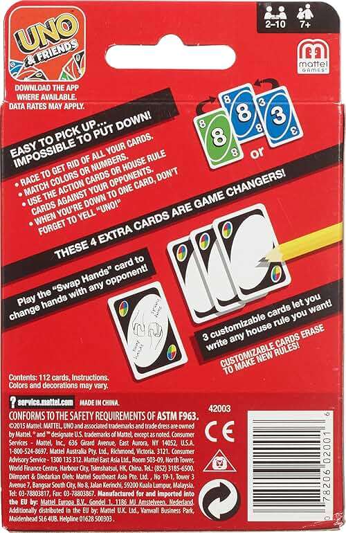 Mattel Games UNO Card Game for Kid, Adult & Family Nights & Parties, Travel & Vacations, Color Blind Accessible & Customizable Deck (Amazon Exclusive) - Image 6