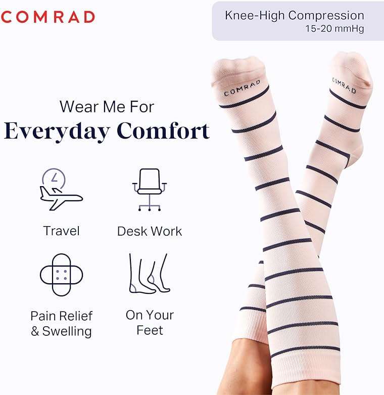 Comrad Nylon Knee High Socks - 15-20mmHg Graduated Compression Socks - Soft & Breathable Support Unisex Socks - Image 2