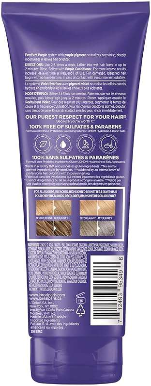 L’Oreal Paris Sulfate Free Brass Toning Purple Shampoo for Blonde, Bleached, Silver, or Brown Highlighted Hair, EverPure, 6.8 Fl Oz (Packaging May Vary) - Image 10