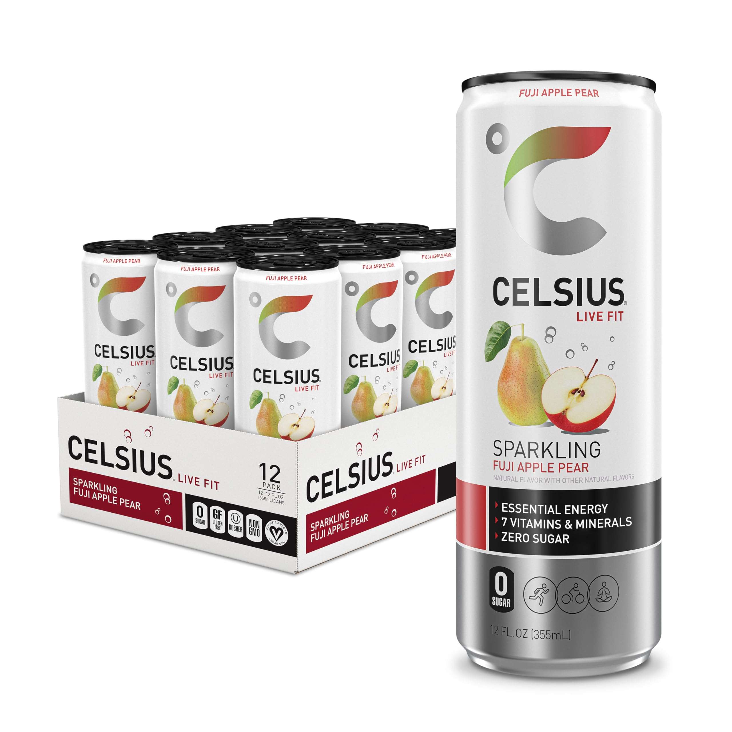 CELSIUS Sparkling Fuji Apple Pear, Functional Essential Energy Drink 12 Fl Oz (Pack of 12) - Image 1