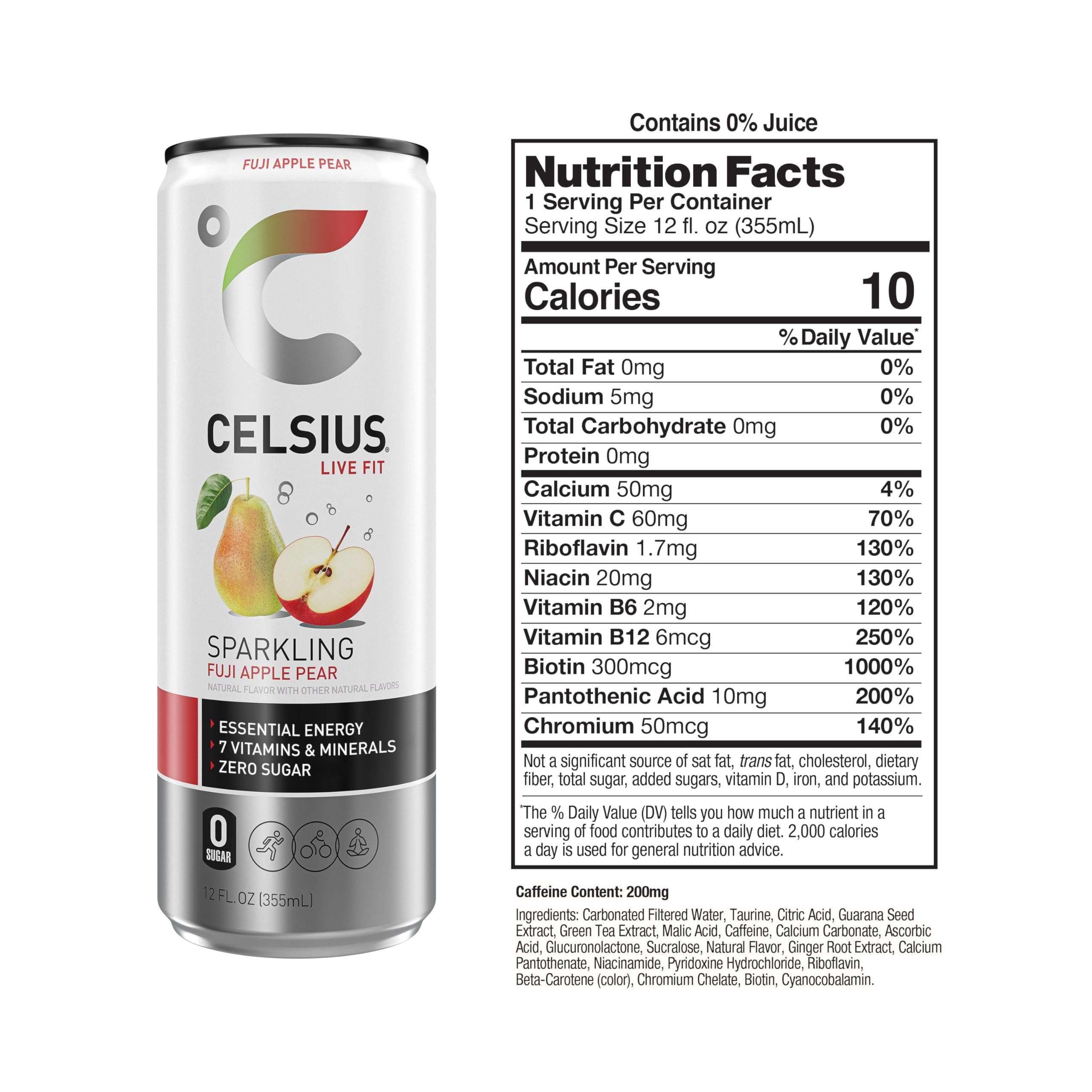 CELSIUS Sparkling Fuji Apple Pear, Functional Essential Energy Drink 12 Fl Oz (Pack of 12) - Image 2