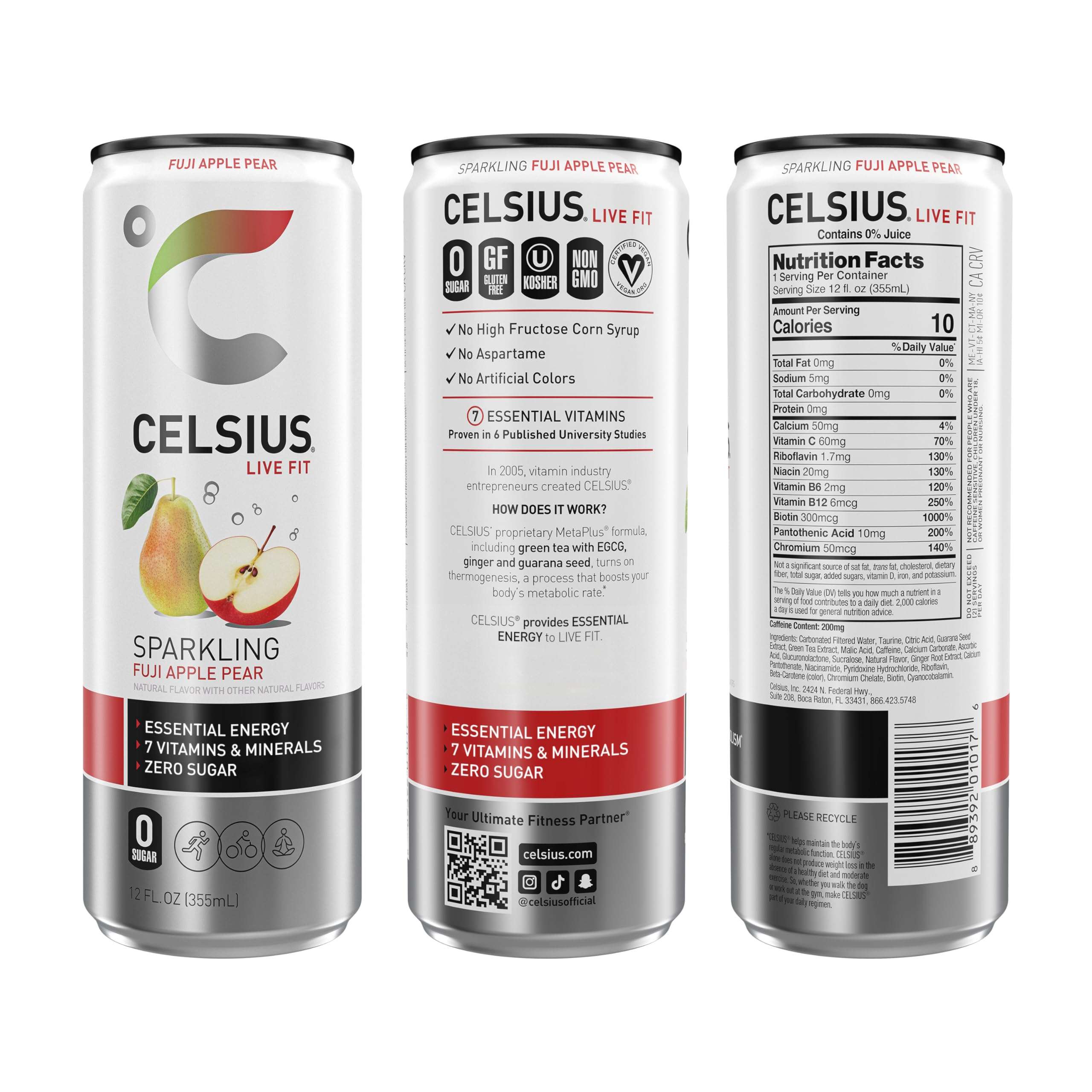 CELSIUS Sparkling Fuji Apple Pear, Functional Essential Energy Drink 12 Fl Oz (Pack of 12) - Image 3