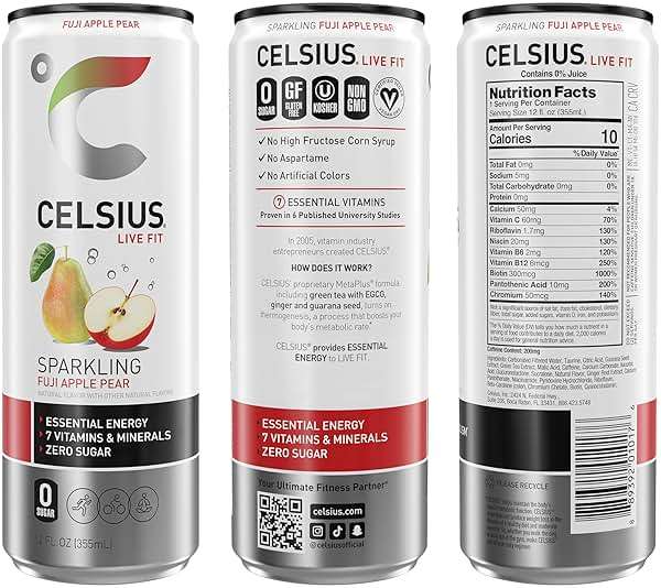 CELSIUS Sparkling Fuji Apple Pear, Sugar Free Energy Drink, 12 Fl Oz (Pack of 12) - Image 3