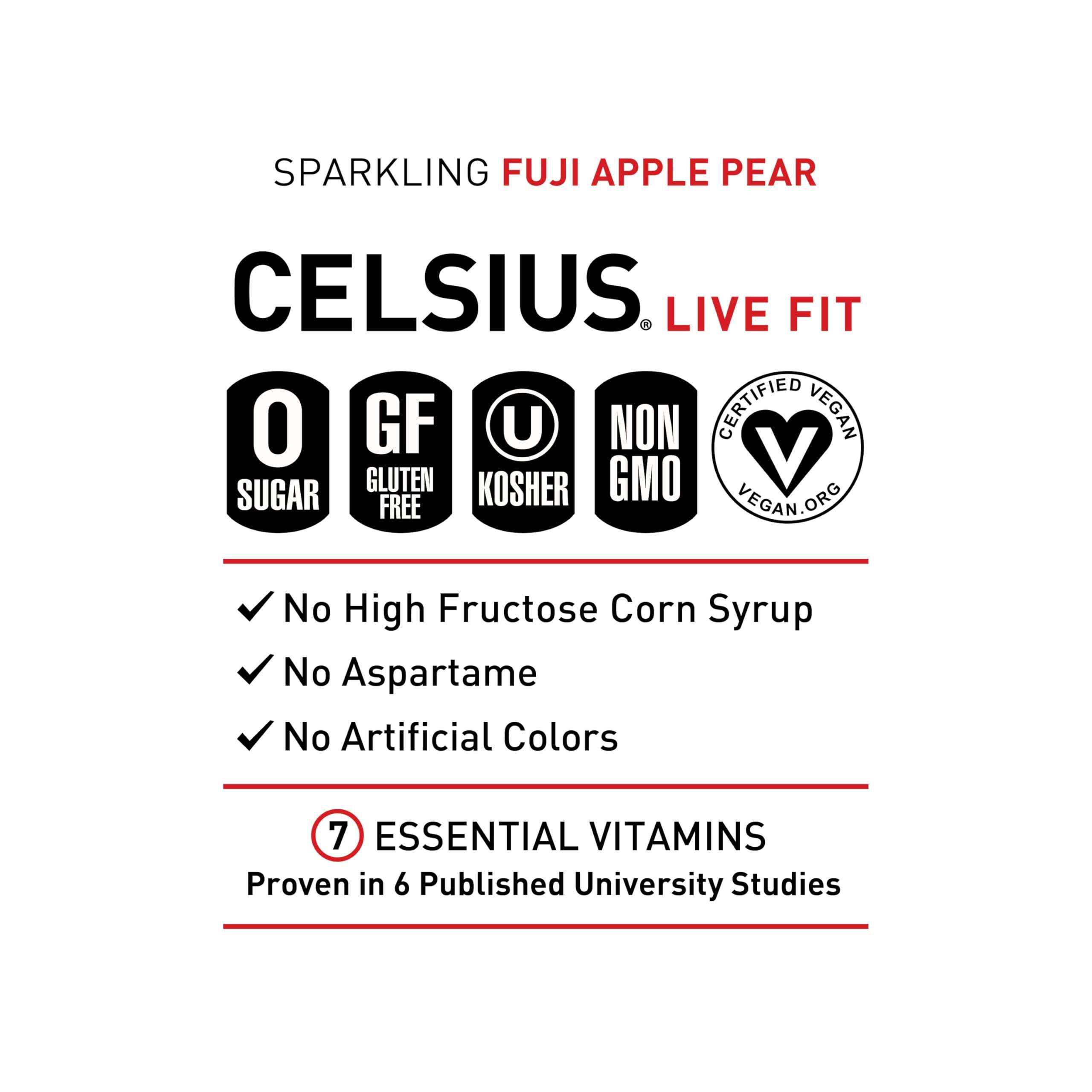 CELSIUS Sparkling Fuji Apple Pear, Functional Essential Energy Drink 12 Fl Oz (Pack of 12) - Image 4