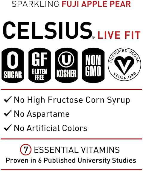 CELSIUS Sparkling Fuji Apple Pear, Sugar Free Energy Drink, 12 Fl Oz (Pack of 12) - Image 4
