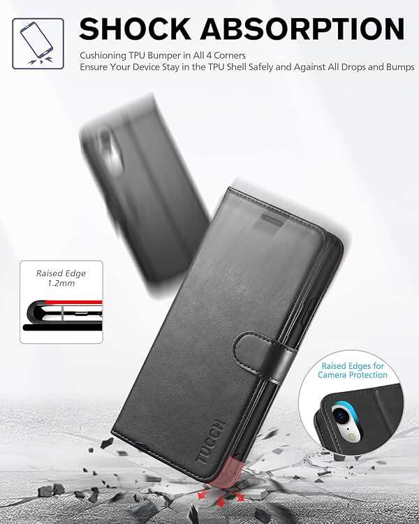 TUCCH Case Wallet for iPhone XR, Kickstand RFID Blocking Credit Card Slot PU Leather Folio Phone Cover with Wireless Charging [Shockproof TPU Shell] Compatible with iPhone XR 6.1, Black - Image 6