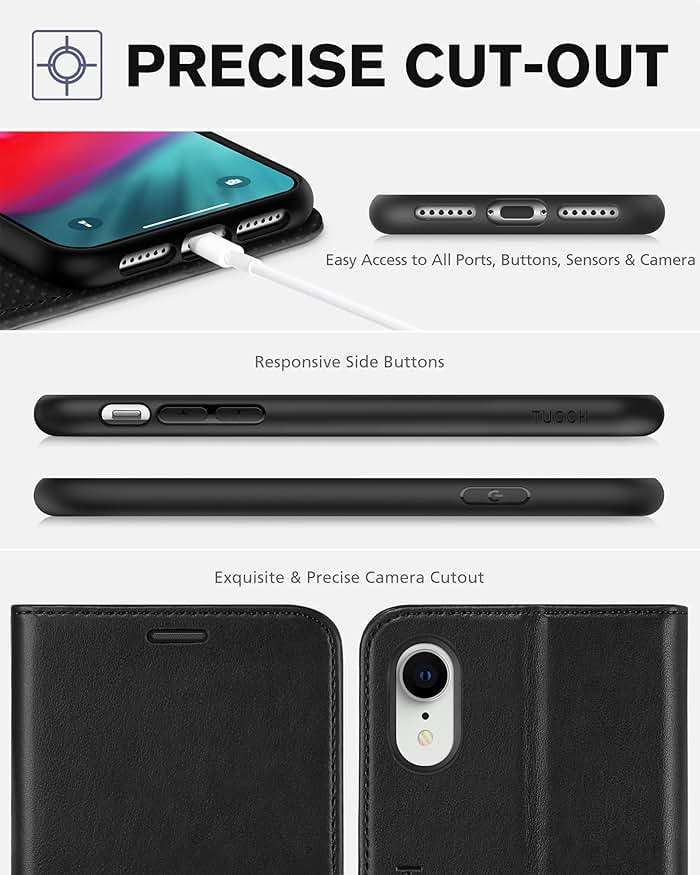 TUCCH Case Wallet for iPhone XR, Kickstand RFID Blocking Credit Card Slot PU Leather Folio Phone Cover with Wireless Charging [Shockproof TPU Shell] Compatible with iPhone XR 6.1, Black - Image 8