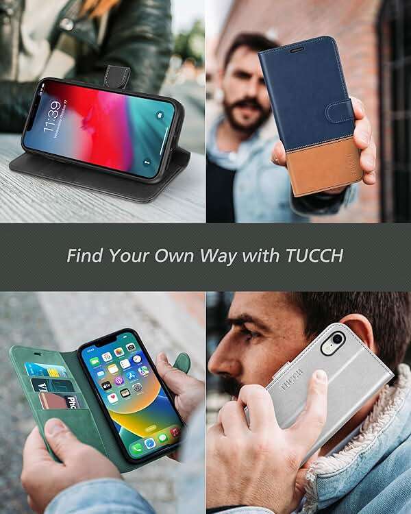 TUCCH Case Wallet for iPhone XR, Kickstand RFID Blocking Credit Card Slot PU Leather Folio Phone Cover with Wireless Charging [Shockproof TPU Shell] Compatible with iPhone XR 6.1, Black - Image 9