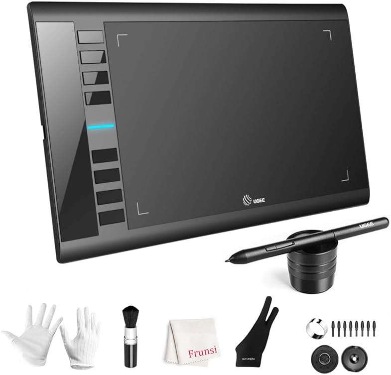 Drawing Tablet, UGEE M708 10 x 6 inch Large Drawing Tablet with 8 Hot Keys, Passive Stylus of 16384 Levels Pressure, Digital Graphics Art Tablet for PC Paint, Design, Art Creation Sketch - Image 1