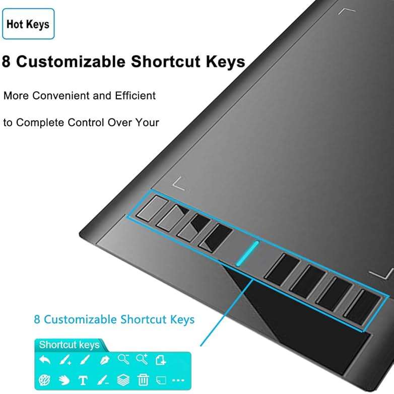 Drawing Tablet, UGEE M708 10 x 6 inch Large Drawing Tablet with 8 Hot Keys, Passive Stylus of 16384 Levels Pressure, Digital Graphics Art Tablet for PC Paint, Design, Art Creation Sketch - Image 4