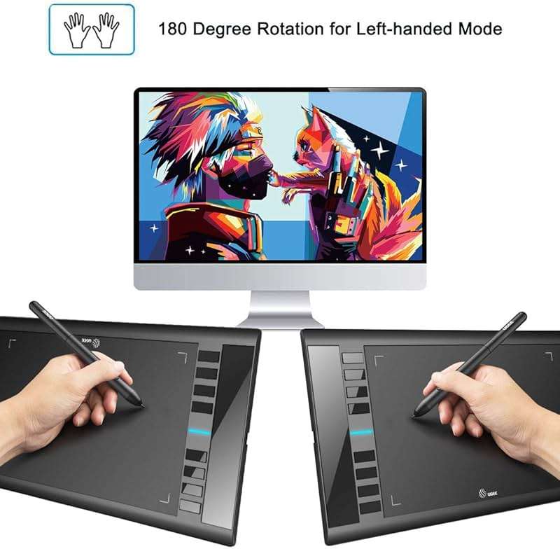 Drawing Tablet, UGEE M708 10 x 6 inch Large Drawing Tablet with 8 Hot Keys, Passive Stylus of 16384 Levels Pressure, Digital Graphics Art Tablet for PC Paint, Design, Art Creation Sketch - Image 5