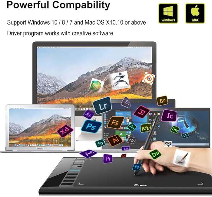 Drawing Tablet, UGEE M708 10 x 6 inch Large Drawing Tablet with 8 Hot Keys, Passive Stylus of 16384 Levels Pressure, Digital Graphics Art Tablet for PC Paint, Design, Art Creation Sketch - Image 6