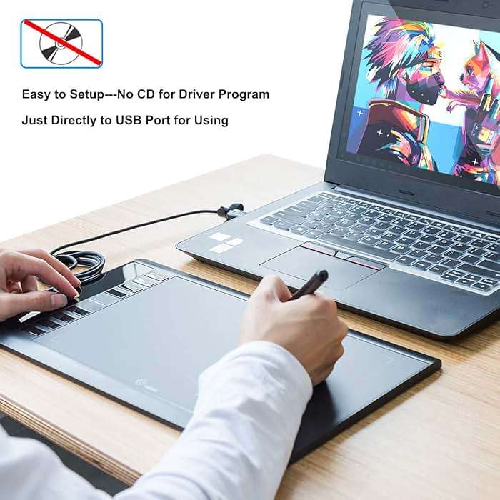 Drawing Tablet, UGEE M708 10 x 6 inch Large Drawing Tablet with 8 Hot Keys, Passive Stylus of 16384 Levels Pressure, Digital Graphics Art Tablet for PC Paint, Design, Art Creation Sketch - Image 7