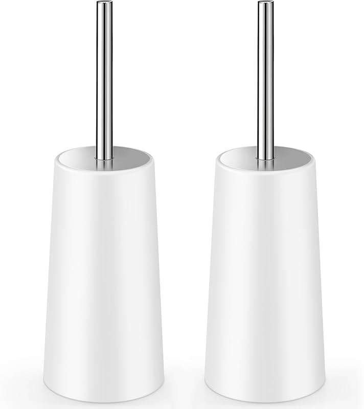 Toilet Brush and Holder, 2 Pack Toilet Brush with 304 Stainless Steel Long Handle, Toilet Bowl Brush for Bathroom Toilet-Ergonomic, Elegant,Durable (White) - Image 1