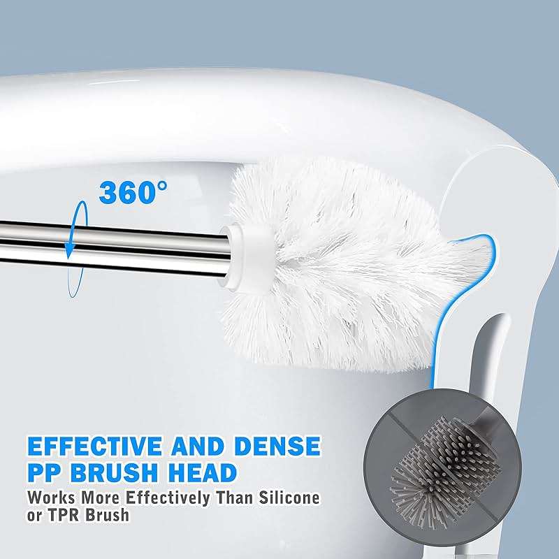 Toilet Brush and Holder, 2 Pack Toilet Brush with 304 Stainless Steel Long Handle, Toilet Bowl Brush for Bathroom Toilet-Ergonomic, Elegant,Durable (White) - Image 3