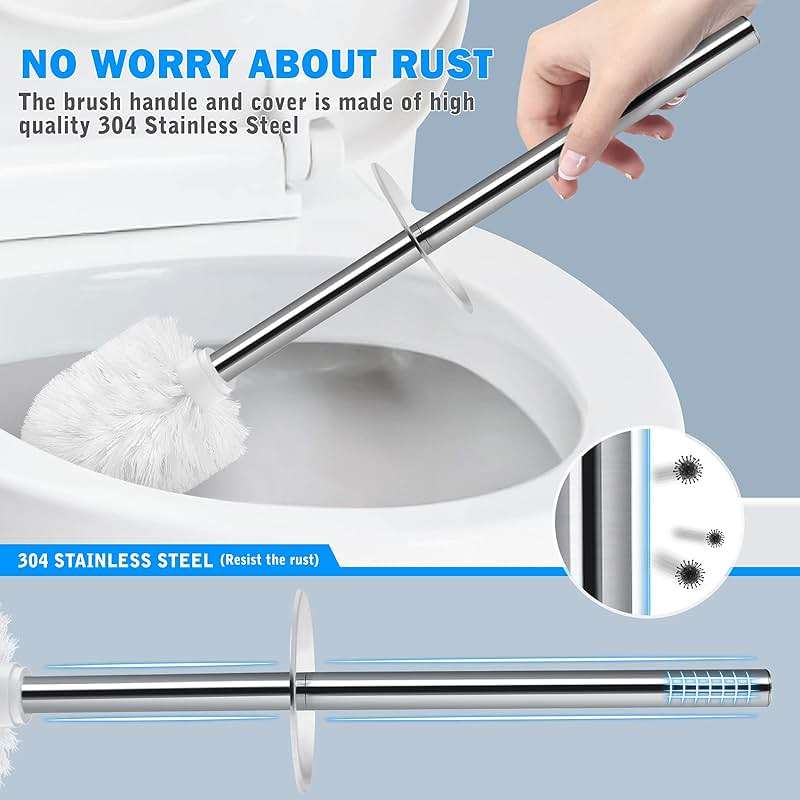 Toilet Brush and Holder, 2 Pack Toilet Brush with 304 Stainless Steel Long Handle, Toilet Bowl Brush for Bathroom Toilet-Ergonomic, Elegant,Durable (White) - Image 5
