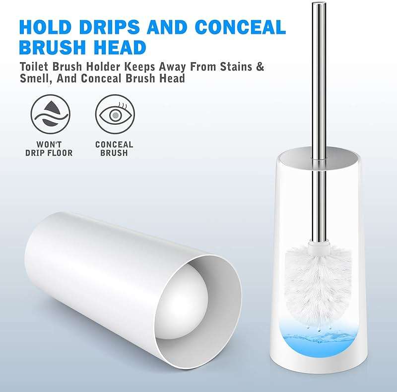 Toilet Brush and Holder, 2 Pack Toilet Brush with 304 Stainless Steel Long Handle, Toilet Bowl Brush for Bathroom Toilet-Ergonomic, Elegant,Durable (White) - Image 6