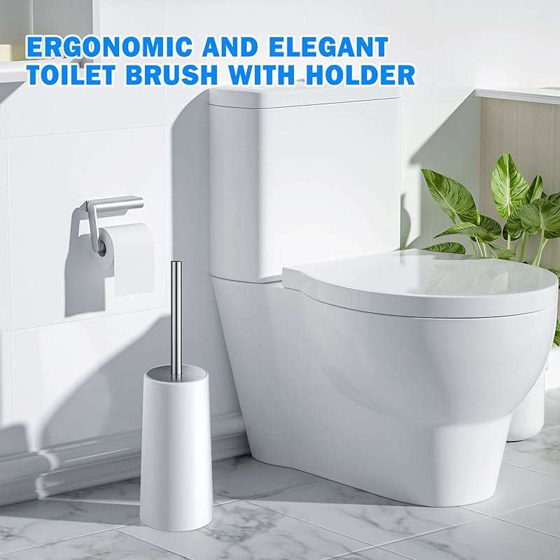 Toilet Brush and Holder, 2 Pack Toilet Brush with 304 Stainless Steel Long Handle, Toilet Bowl Brush for Bathroom Toilet-Ergonomic, Elegant,Durable (White) - Image 7