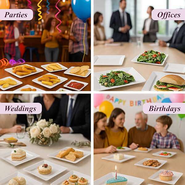 Aya's 60ct Square Plastic Disposable Plates, White - 9.5-Inch 30 Dinner and 6.5-Inch 30 Salad Plates for Party - Heavy-Duty Hard Plastic Design for Wedding, Event, Christmas, and Thanksgiving - Image 7