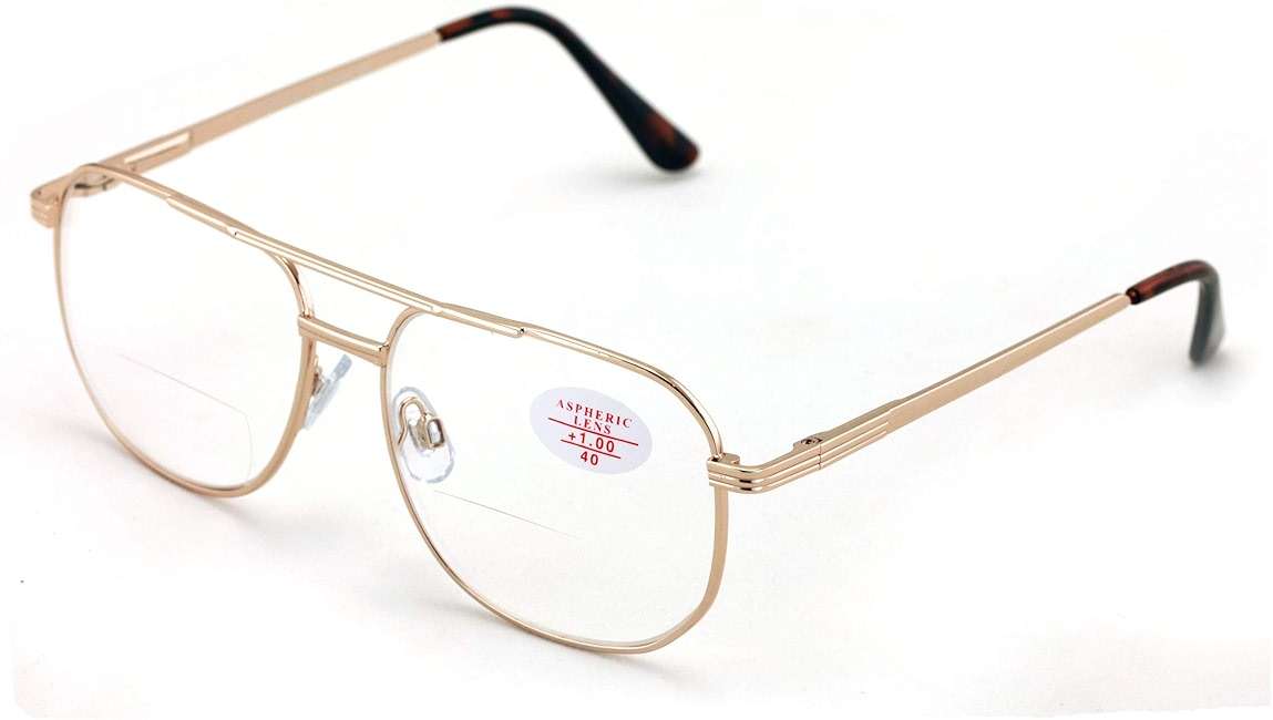 V.W.E. Bifocal Metal Tear Drop Reading Glasses - Big Lens Spring Hinge Square Reader - Clear lens - Image 1