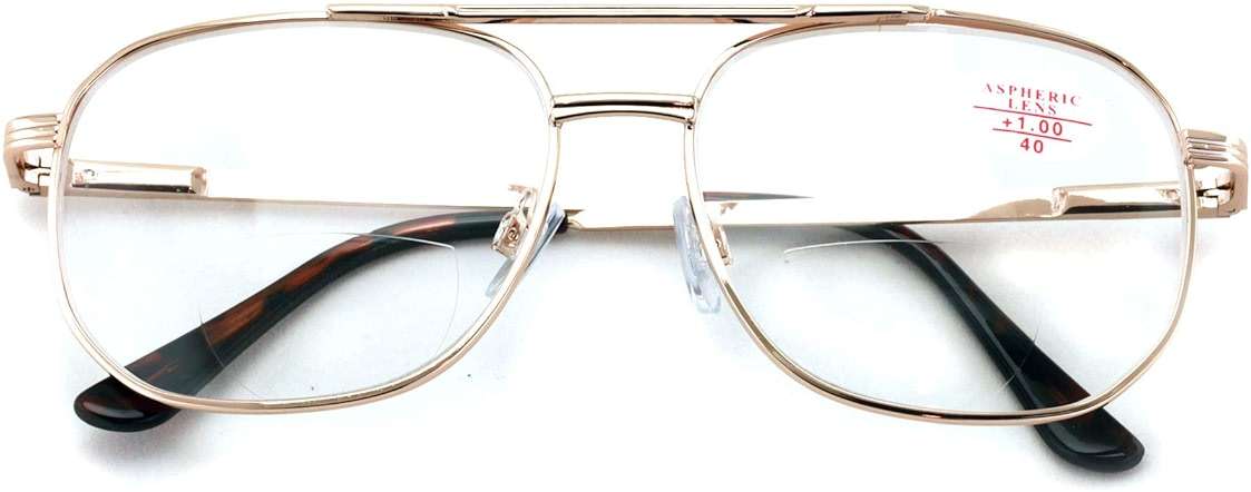 V.W.E. Bifocal Metal Tear Drop Reading Glasses - Big Lens Spring Hinge Square Reader - Clear lens - Image 2