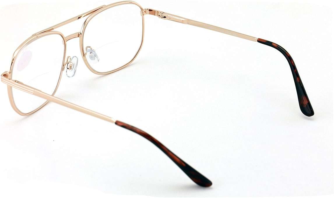 V.W.E. Bifocal Metal Tear Drop Reading Glasses - Big Lens Spring Hinge Square Reader - Clear lens - Image 4