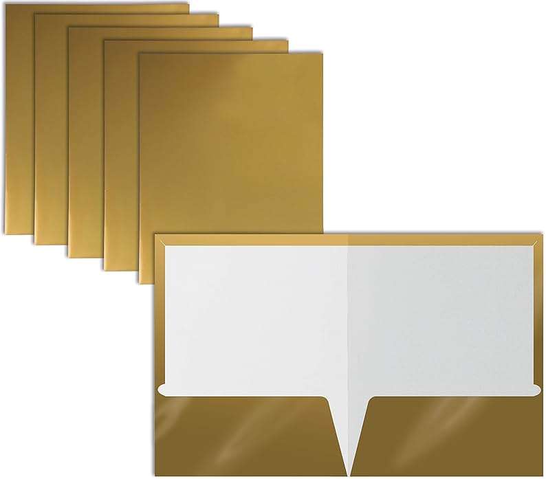 Better Office Products 2 Pocket Glossy Laminated Metallic Gold Paper Folders, Letter Size, 25 Pack, Paper Portfolios Box of 25 - Image 1