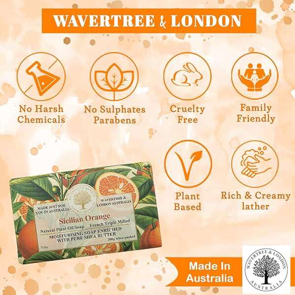 Wavertree & London Sicilian Orange Scented Natural Soap (2 Bars), 7oz Moisturizing French Triple Milled Soap Bars enriched with shea butter - Pure Plant Based Bath & Body Bars for All Skin Types - Image 2