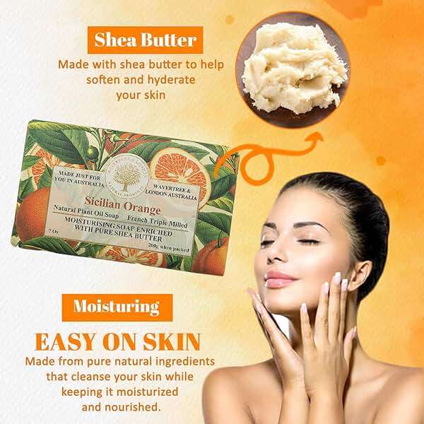 Wavertree & London Sicilian Orange Scented Natural Soap (2 Bars), 7oz Moisturizing French Triple Milled Soap Bars enriched with shea butter - Pure Plant Based Bath & Body Bars for All Skin Types - Image 4