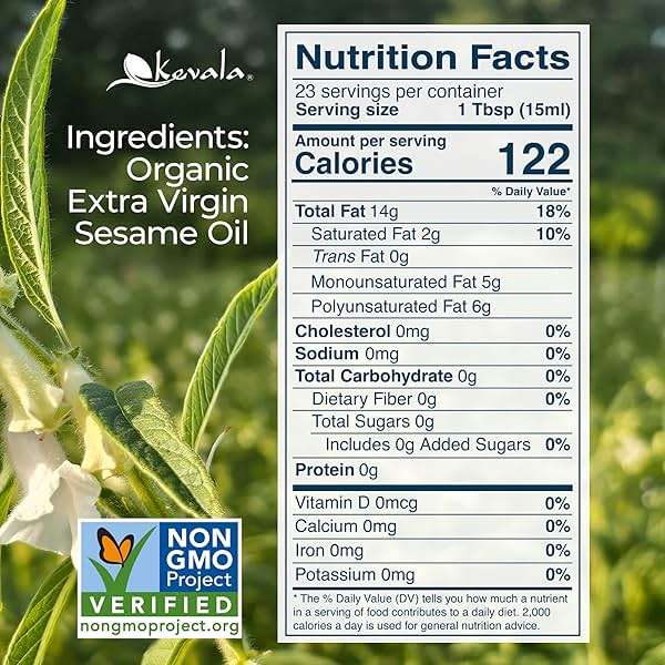 Kevala Organic Extra Virgin Sesame Oil – 12 oz, Good in Body Care and Hair Care, High Smoke Point Vegetable Oil for Cooking, Frying, and Baking, Made with Organic Sesame Seeds, Non-GMO and Kosher - Image 2