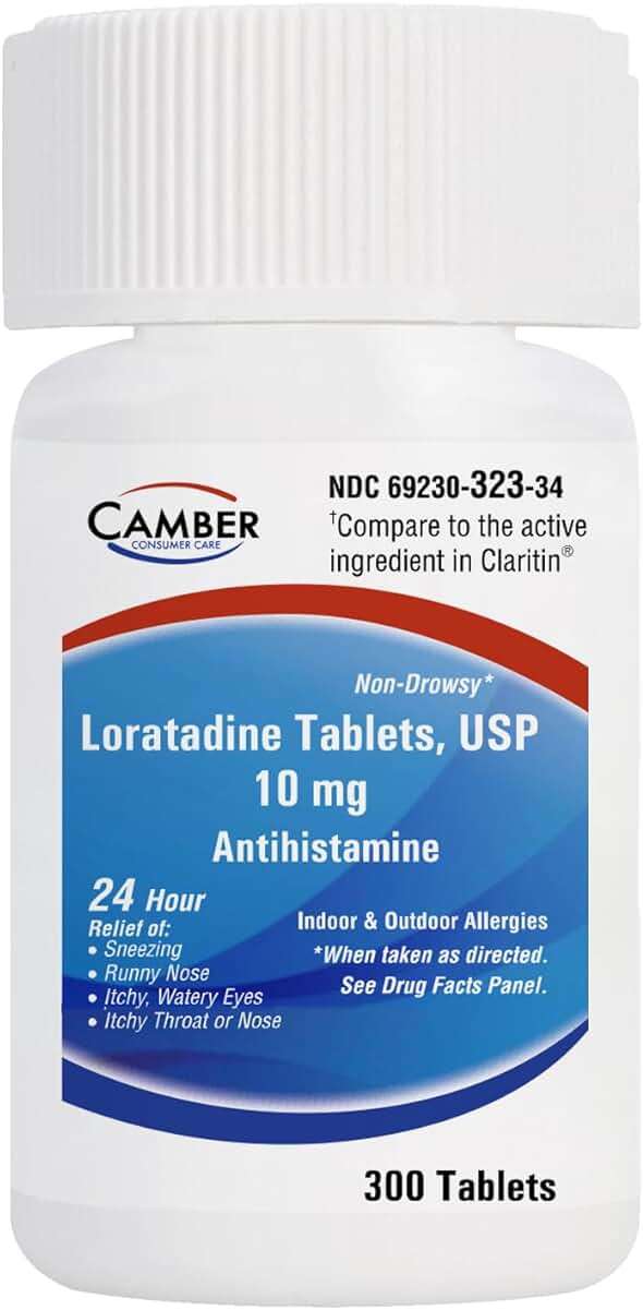Camber Loratadine 10mg Allergy Pills, Antihistamine 24 Hour, Non Drowsy Allergy Relief (300 Tablets) - Image 1