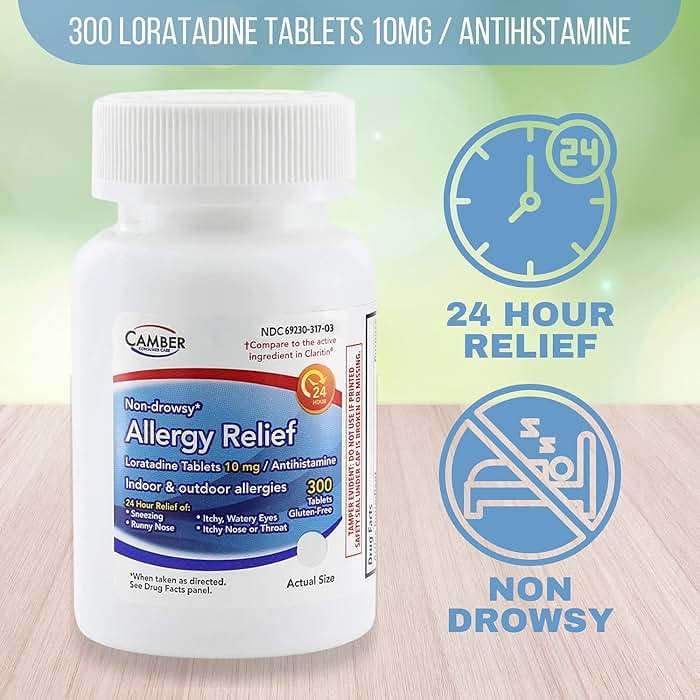 Camber Loratadine 10mg Allergy Pills, Antihistamine 24 Hour, Non Drowsy Allergy Relief (300 Tablets) - Image 2