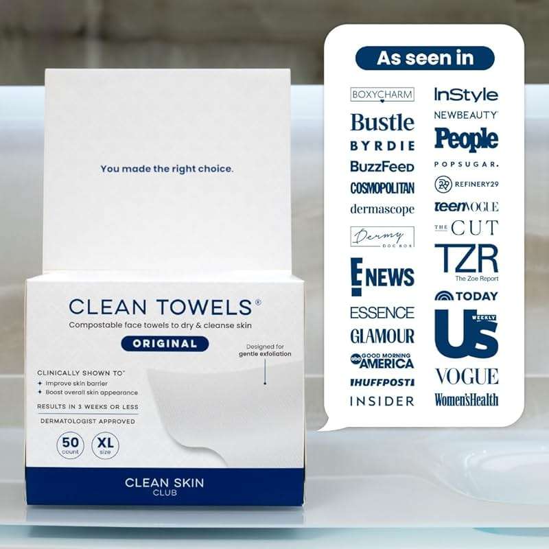 Clean Skin Club Clean Towels XL®, 100% USDA Biobased Face Towel, Disposable Face Towelette, Eczema Association Accepted, Makeup Remover Dry Wipes, Ultra Soft, 1 Pack, 50 Ct - Image 11