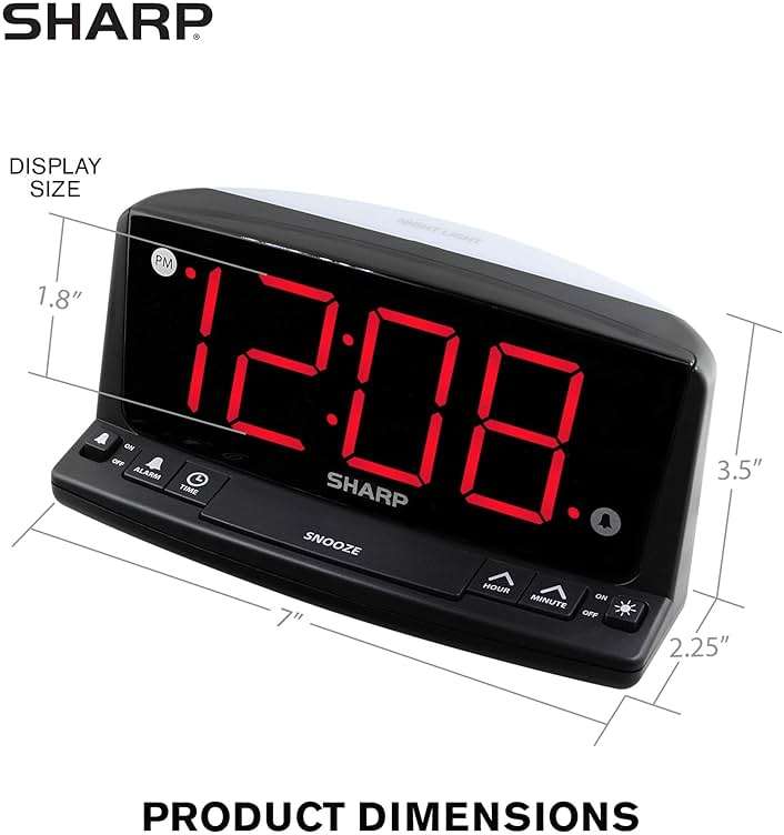 Sharp LED Digital Alarm Clock – Simple Operation - Easy to See Large Numbers, Built in Night Light, Loud Beep Alarm with Snooze, Bright Big Red Digit Display - Image 2