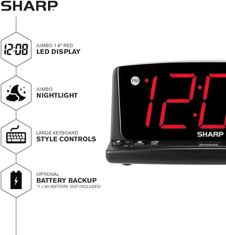 Sharp LED Digital Alarm Clock – Simple Operation - Easy to See Large Numbers, Built in Night Light, Loud Beep Alarm with Snooze, Bright Big Red Digit Display - Image 3