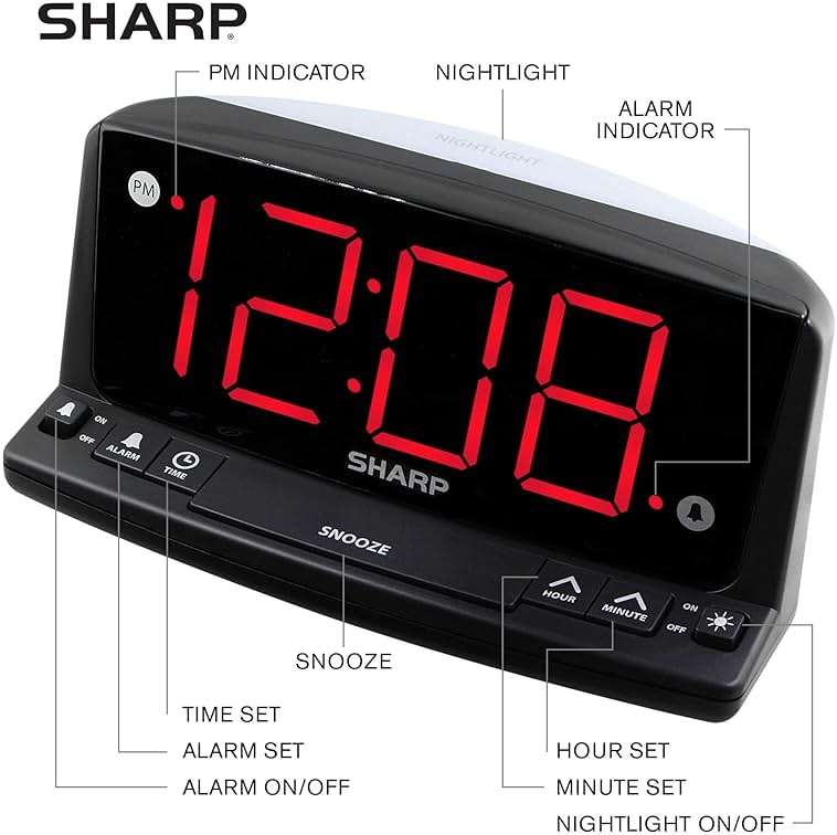 Sharp LED Digital Alarm Clock – Simple Operation - Easy to See Large Numbers, Built in Night Light, Loud Beep Alarm with Snooze, Bright Big Red Digit Display - Image 5