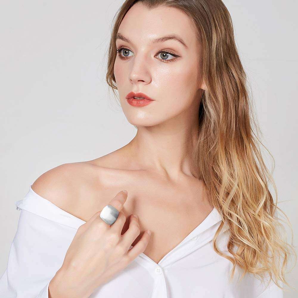 Aprilery Gold and Silver Rings for Women, Chunky Signet Statement Rings Gold Plated Band Ring Wide Metal Square Rings Cocktail Costume Jewelry - Image 2