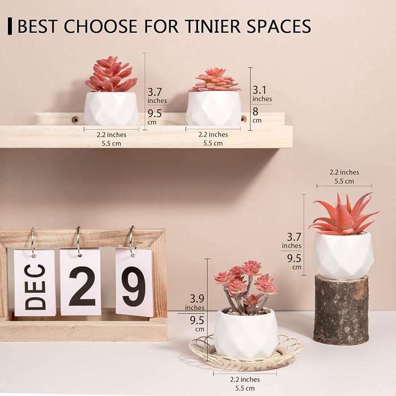 VIVERIE Mini Faux Succulents Plants Artificial in Pots-Rose Pink Desk Accessories, Small Fake Succulents Plants for Home Decor Indoor for Women, White Ceramic, Set of 4 - Image 3