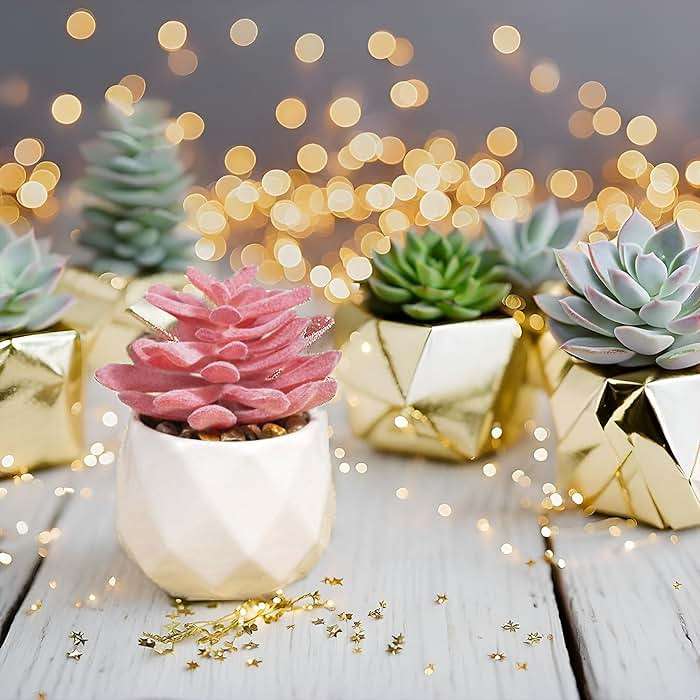 VIVERIE Mini Faux Succulents Plants Artificial in Pots-Rose Pink Desk Accessories, Small Fake Succulents Plants for Home Decor Indoor for Women, White Ceramic, Set of 4 - Image 6