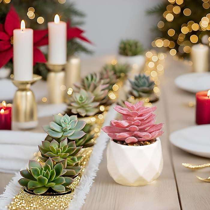 VIVERIE Mini Faux Succulents Plants Artificial in Pots-Rose Pink Desk Accessories, Small Fake Succulents Plants for Home Decor Indoor for Women, White Ceramic, Set of 4 - Image 8