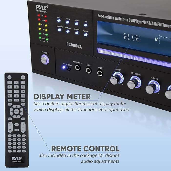 Pyle 4 Channel Bluetooth Home Amplifier - Front Loading DVD/CD Player - 3000W Peak Stereo Receiver - 2 Mic Inputs w/ Echo, FM Radio,Optical In,USB,RCA,Composite, LED Level Meter, Rack Mount - PD3000BA - Image 6