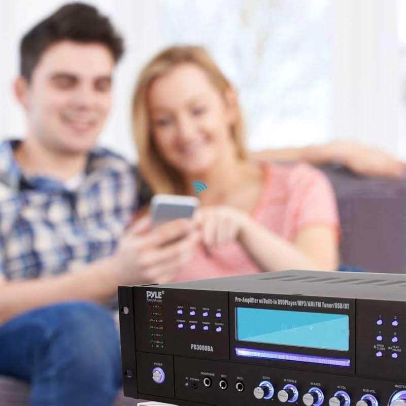 Pyle 4 Channel Bluetooth Home Amplifier - Front Loading DVD/CD Player - 3000W Peak Stereo Receiver - 2 Mic Inputs w/ Echo, FM Radio,Optical In,USB,RCA,Composite, LED Level Meter, Rack Mount - PD3000BA - Image 8
