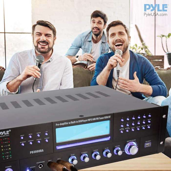 Pyle 4 Channel Bluetooth Home Amplifier - Front Loading DVD/CD Player - 3000W Peak Stereo Receiver - 2 Mic Inputs w/ Echo, FM Radio,Optical In,USB,RCA,Composite, LED Level Meter, Rack Mount - PD3000BA - Image 9