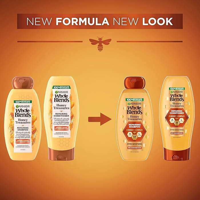 Garnier Whole Blends Honey Treasures Repairing Shampoo and Conditioner Set for Dry, Damaged Hair, 22 Fl Oz (2 Items), 1 Kit (Packaging May Vary) - Image 2