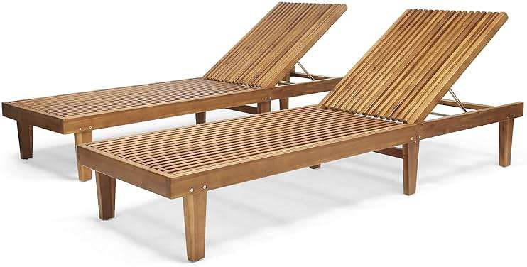 GDFStudio Outdoor Wooden Chaise Lounge, Set of 2 with Teak Finish - Image 1